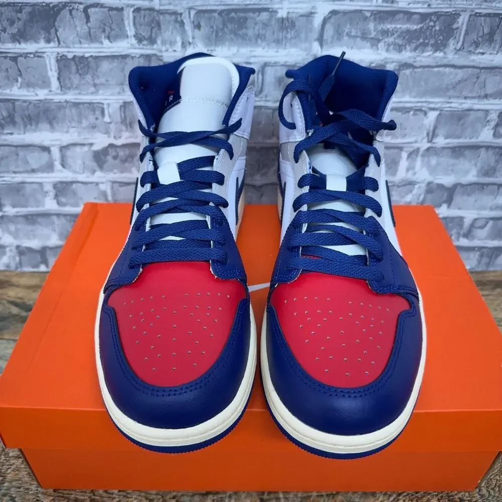 Nike Air Jordan 1 Mid Rare Air White Deep Royal Red USA DQ8426-102 Mens 11.5